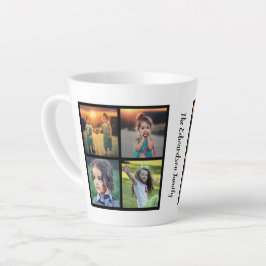 自分の家族の写真のコラージュのファミリ名を作成する カフェラテマグ