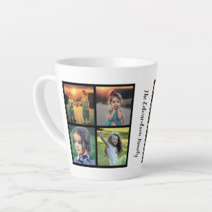 自分の家族の写真のコラージュのファミリ名を作成する カフェラテマグ