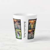 自分の家族の写真のコラージュのファミリ名を作成する カフェラテマグ (正面)