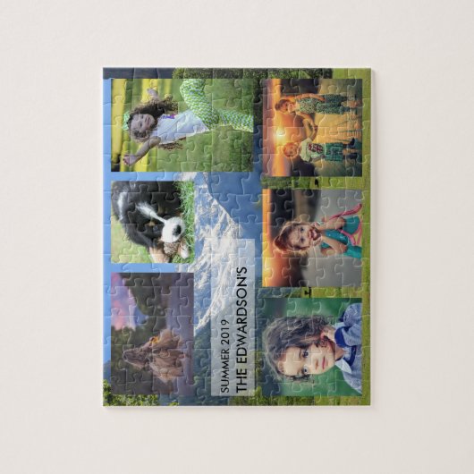 自分の家族の写真のコラージュの家族の名前を作成する ジグソーパズル (縦)