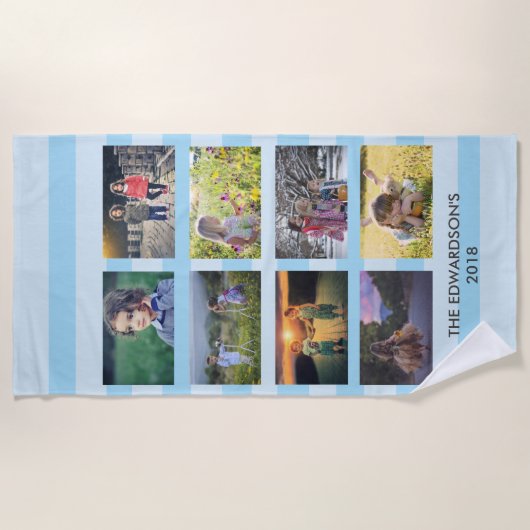 自分の家族の写真のコラージュを作成する ビーチタオル (正面)
