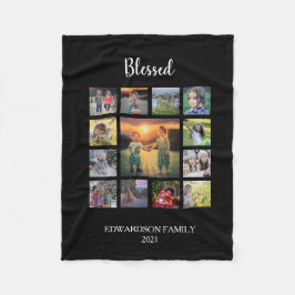 自分の家族の写真のコラージュモノグラム名を作成する フリースブランケット