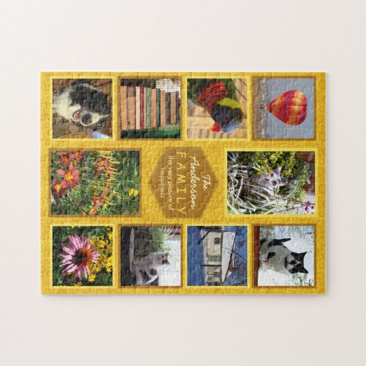 自分の家族の写真のコラージュ名ハニーを作成 ジグソーパズル (横)