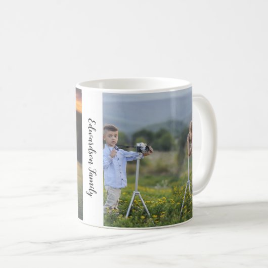 自分の家族の写真のモノグラム名を作成する コーヒーマグカップ (正面右)