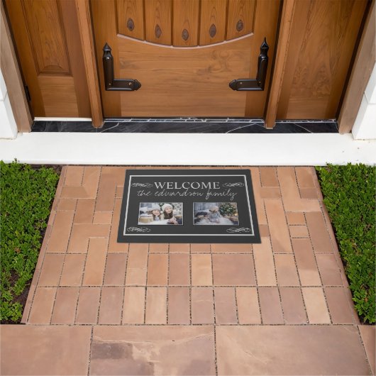 自分の家族の写真を作成するようこそ家族の名前 ドアマット (室外)