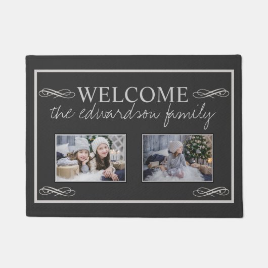 自分の家族の写真を作成するようこそ家族の名前 ドアマット (正面)