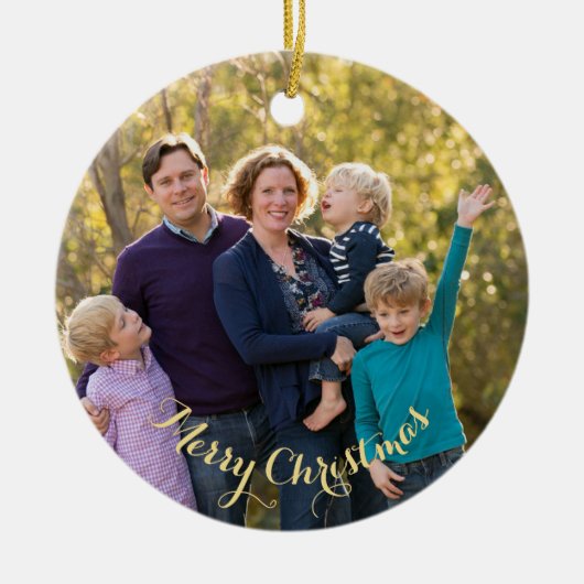 自分の家族の写真を作成するホリデークリスマス セラミックオーナメント (正面)