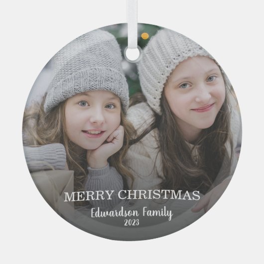 自分の家族の写真を作成するメリークリスマス ガラスオーナメント (正面)