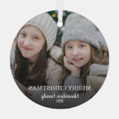 自分の家族の写真を作成するメリークリスマス ガラスオーナメント (裏面)