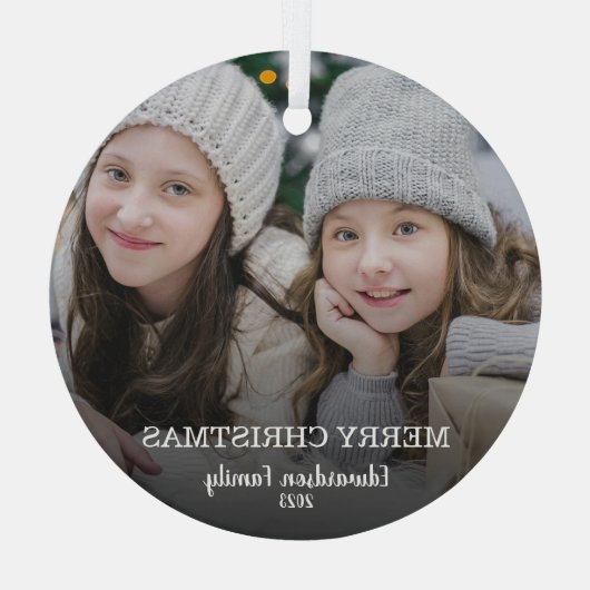 自分の家族の写真を作成するメリークリスマス ガラスオーナメント (裏面)
