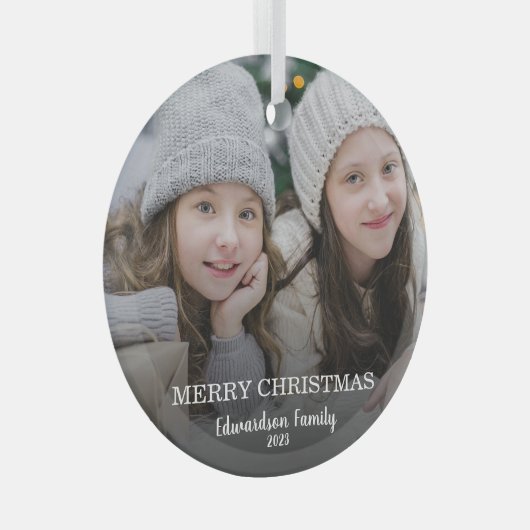 自分の家族の写真を作成するメリークリスマス ガラスオーナメント (正面右)