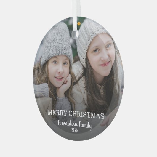 自分の家族の写真を作成するメリークリスマス ガラスオーナメント (正面左)