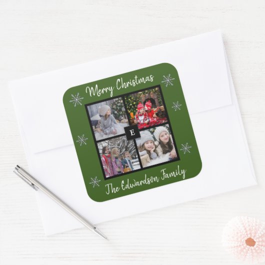 自分の家族の写真を作成するメリークリスマス スクエアシール (封筒)