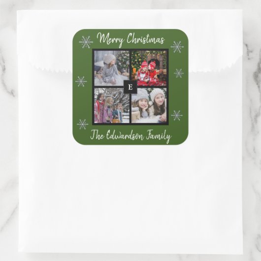 自分の家族の写真を作成するメリークリスマス スクエアシール (バッグ)