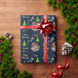 自分の家族の写真を作成するメリークリスマス ラッピングペーパー