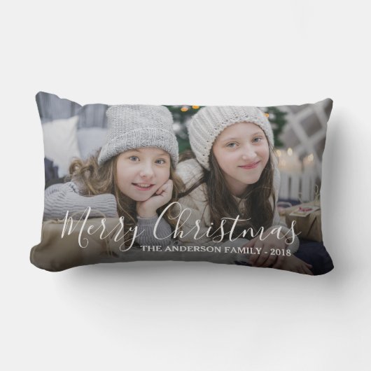自分の家族の写真を作成するメリークリスマス ランバークッション (正面)