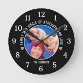 自分の家族の写真を作成引用文ブラック ラウンド壁時計 (正面)