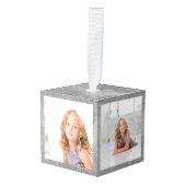 自分の家族の写真カスタムシルバーを作成する キューブオーナメント (正面アングル)