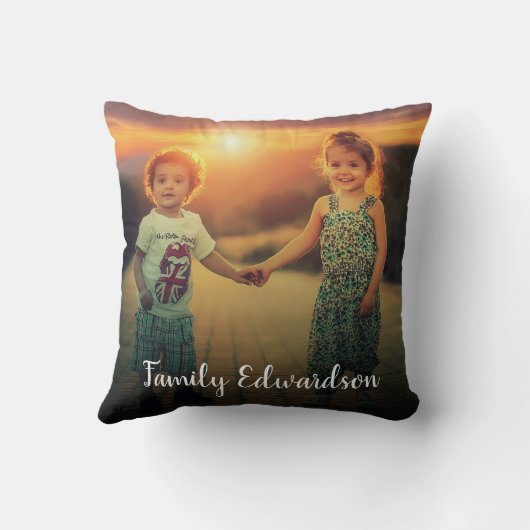 自分の家族の写真コラージュのモノグラム名を作成する クッション (裏面)