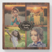 自分の家族の写真コラージュのモノグラム名を作成する ストーンコースター (正面)