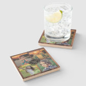 自分の家族の写真コラージュのモノグラム名を作成する ストーンコースター (横)