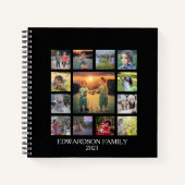 自分の家族の写真コラージュのモノグラム名を作成する ノートブック (正面)