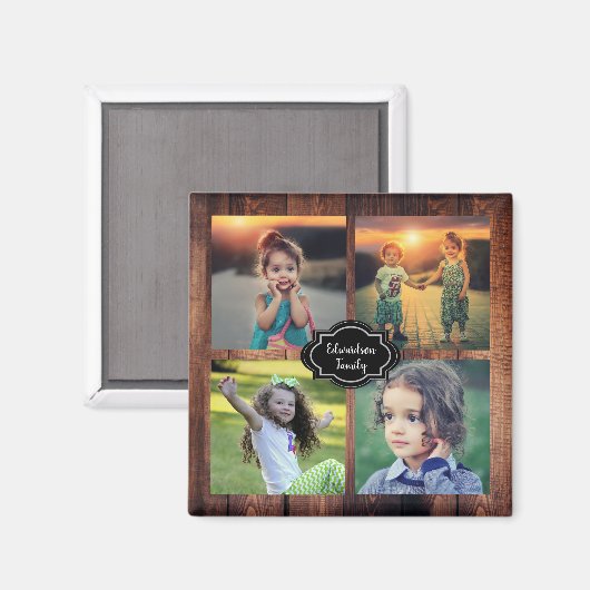 自分の家族の写真コラージュのモノグラム名を作成する マグネット (正面/裏面)