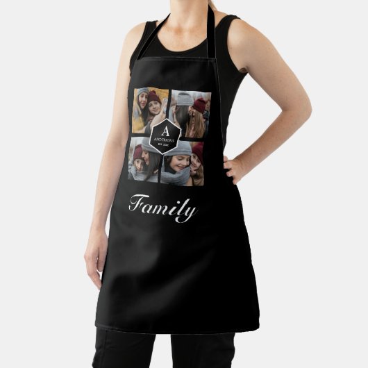 自分の家族の写真コラージュ黒を作成する エプロン (インサイチュ)
