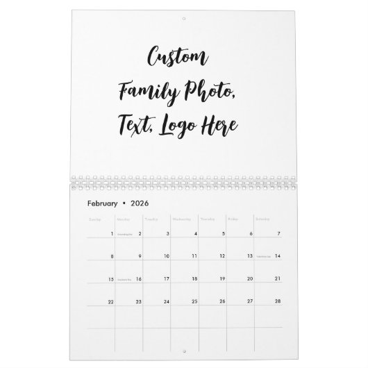自分の家族の写真パーソナライズされたを作成する カレンダー (2月 2026)
