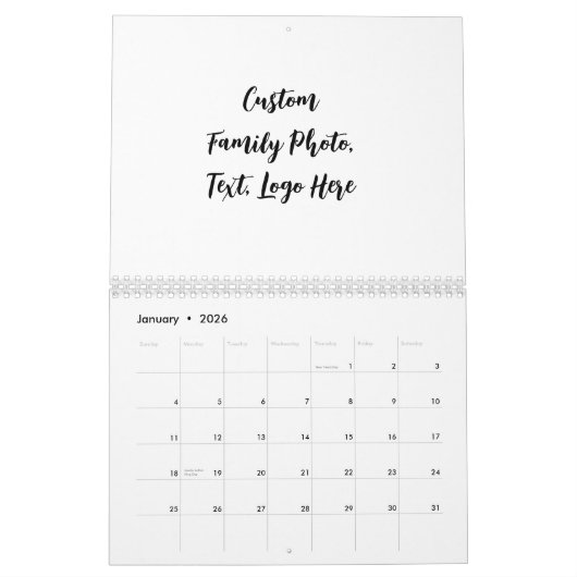 自分の家族の写真パーソナライズされたを作成する カレンダー (1月 2026)