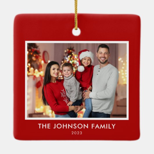 自分の家族の写真モダンをパーソナライズされた作成する セラミックオーナメント (裏面)