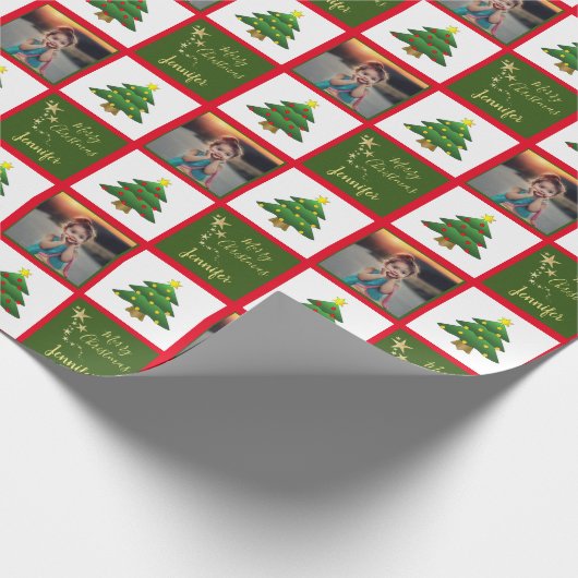 自分の家族の写真名を作成するクリスマス ラッピングペーパー (角)