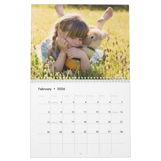 自分の家族の写真年のカレンダユニークーを作成する カレンダー (2月 2026)