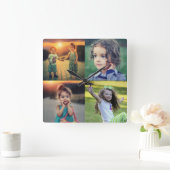 自分の家族の写真集の作成トレンディー スクエア壁時計 (ホーム)