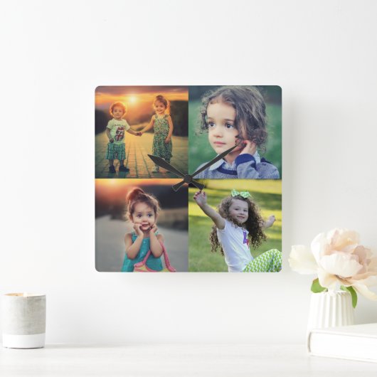 自分の家族の写真集の作成トレンディー スクエア壁時計 (ホーム)