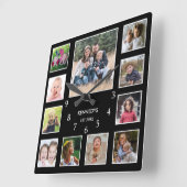 自分の家族の名前を作成するフォトコラージュ黒 スクエア壁時計 (傾斜)