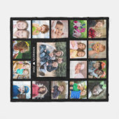 自分の家族の名前を作成17フォトコラージュ黒 フリースブランケット (正面(横))