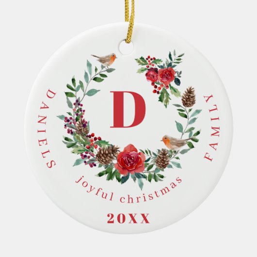 自分の家族の記念モノグラム写真を作成 セラミックオーナメント (正面)