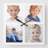 自分の家族4人の写真を作成し、子どもをコラージュ スクエア壁時計 (正面)