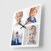 自分の家族4人の写真を作成し、子どもをコラージュ スクエア壁時計 (傾斜)