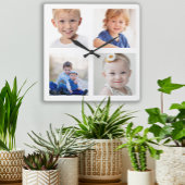 自分の家族4人の写真を作成し、子どもをコラージュ スクエア壁時計