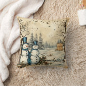 自分の幸せな冬の雪だるまカップルを作成 クッション (ブランケット)