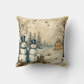 自分の幸せな冬の雪だるまカップルを作成 クッション (裏面)