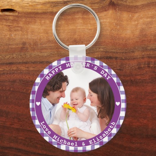 自分の幸せな母の日の家族写真を作成する キーホルダー (正面)