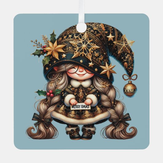 自分の幸せな魔法のクリスマス格言を作成 メタルオーナメント (正面)