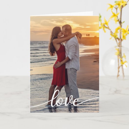 自分の愛のスクリプトを作成するロマンチックなカップルの写真 カード (黄色い花)