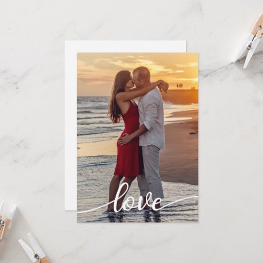 自分の愛のスクリプトを作成するロマンチックなカップルの写真 カード (正面/裏面インサイチュ)