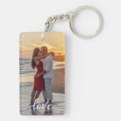 自分の愛のスクリプトを作成するロマンチックなカップルの写真 キーホルダー (裏面)