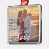 自分の愛のスクリプトを作成するロマンチックなカップルの写真 メタルオーナメント (左)