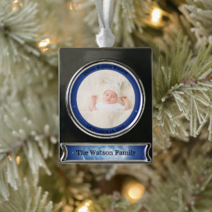 自分の愛らしい生まれたばかりのベビー写真をカスタム作成 シルバープレートバナーオーナメント